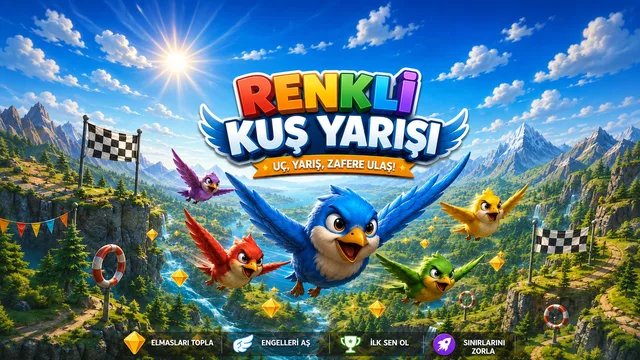 Dağlar ve hareketli bulutlarla çevrili doğal gökyüzünde kırmızı, mavi, yeşil ve sarı kuşların parlayan elmasları toplayarak 80.000 metrelik parkurda yarıştığı uçuş oyunu.
